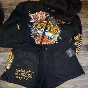 Ed Hardy Black Tiger Hoodie and Shorts Set